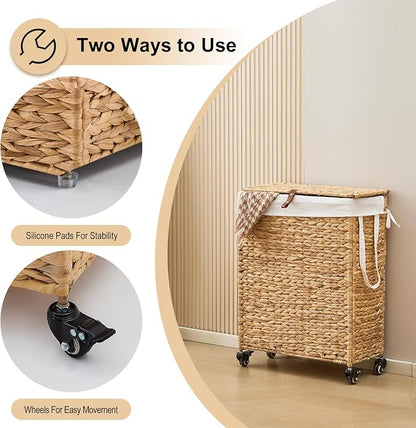 Rolling Laundry Hamper with Lid and Wheels, Slim Laundry Basket with Removable - Image 7
