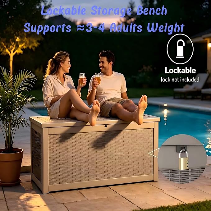 320 Gallon Waterproof Outdoor Storage Box, Lockable Deck Box - Image 5