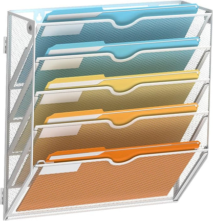 SUPEASY 5-Tier Wall File Organizer Mesh Office Mail Holder, Hanging Wall by SUPEASY