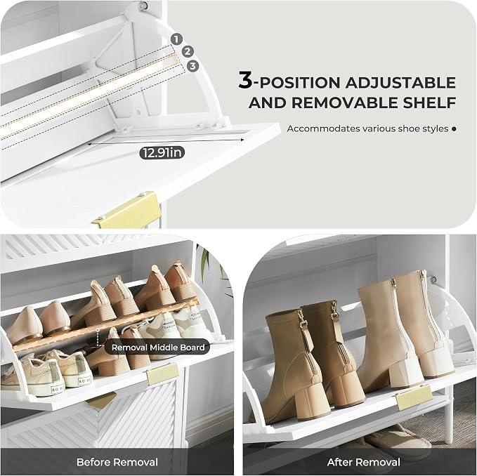 Shoe Cabinet with 2 Flip Drawers, Narrow Entryway Rack, Freestanding, - Image 4