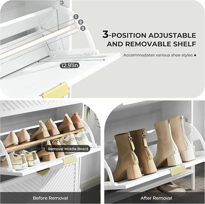 Shoe Cabinet with 2 Flip Drawers, Narrow Entryway Rack, Freestanding, - Image 4