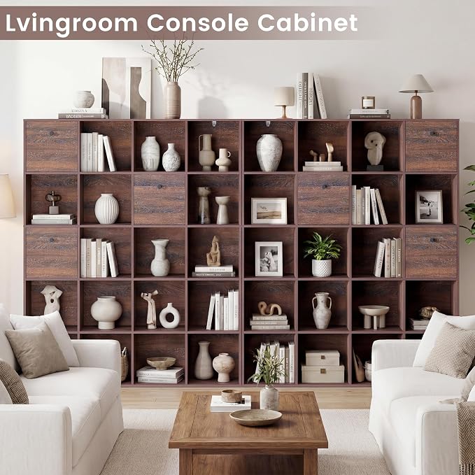 Walnut Cube Storage Bookcase 2-Pack, Rustic Brown 20 Cube Storage Organizer - Image 6