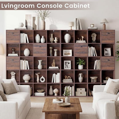 Walnut Cube Storage Bookcase 2-Pack, Rustic Brown 20 Cube Storage Organizer - Image 6