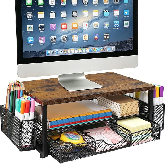 Wooden Monitor Stand Riser 2-Tier Desk Organizer by Unknown