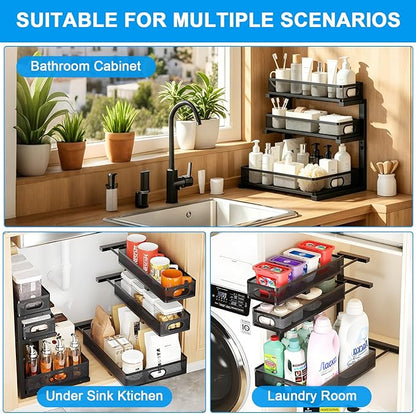 Under Sink Organizer, Height Adjustable Slide out Storage Drawer Rack - Image 6