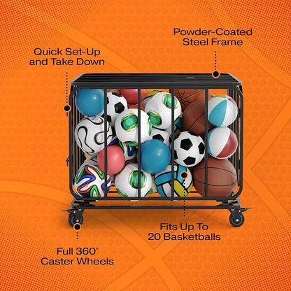 Houseables Ball Cart, Ball Storage, Basketball Cart, Basketball Storage Bin - Image 3