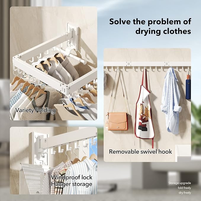 BOQORAD Wall Mounted Clothes Hanger Rack, Clothes Drying Rack, Laundry Drying - Image 3