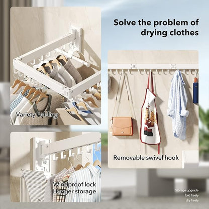BOQORAD Wall Mounted Clothes Hanger Rack, Clothes Drying Rack, Laundry Drying - Image 3