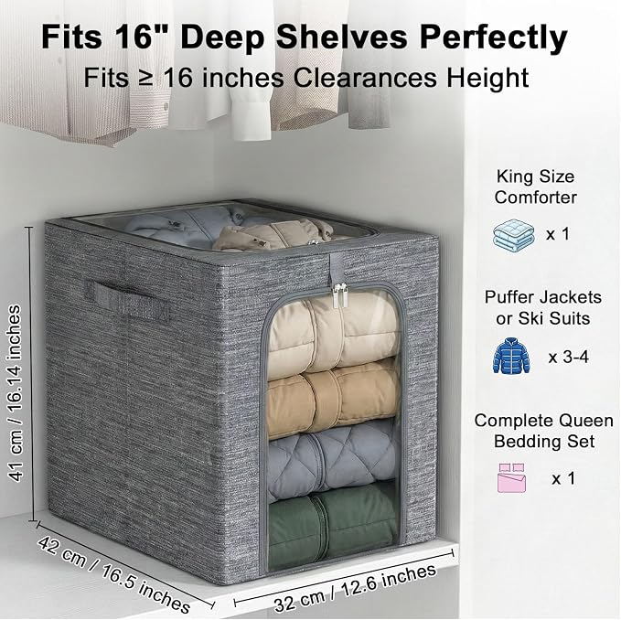 GoMaihe Clothes Storage Bins Metal Frame: 55L Extra Large Stackable Closet - Image 3