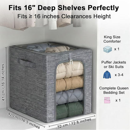 GoMaihe Clothes Storage Bins Metal Frame: 55L Extra Large Stackable Closet - Image 3