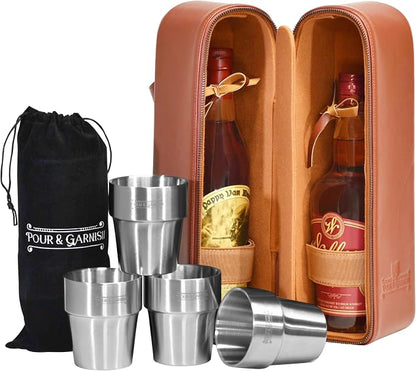 POUR & GARNISH Bourbon, Whiskey & Wine Double Bottle Travel Bag – Vegan Leather by POUR+%26+GARNISH
