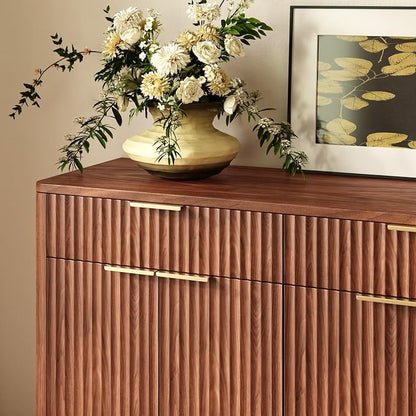 Evermagin 67" Fluted Walnut Sideboard Buffet Cabinet - Image 7
