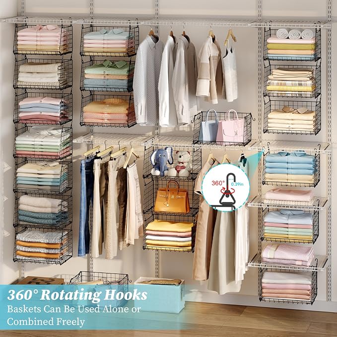 3-Pack Hanging Laundry Room Organizaton：Foldable Laundry Basket Wire Basket - Image 4