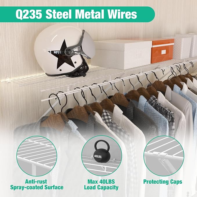 HAUSHOF 4 Pack Closet Shelves Wall Mounted, 4 ft x 16 in Wire Shelf Kit | White - Image 4