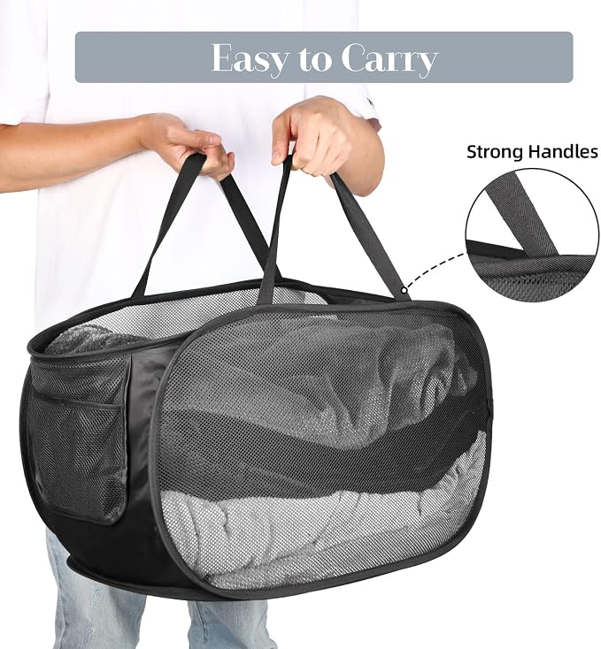 Durable Collapsible Laundry Baskets, Mesh Pop Up Laundry Hamper - Image 5