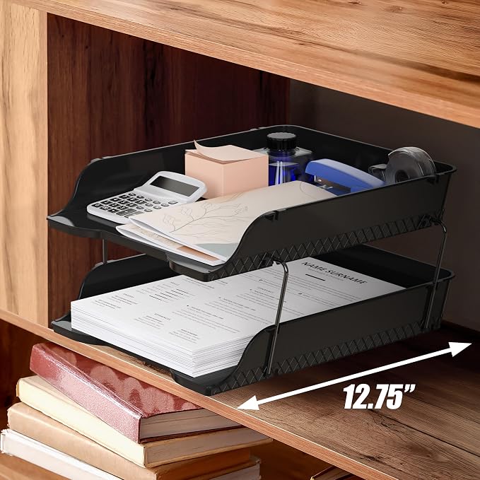 Simple Houseware 2-Tier Stackable Letter Tray Organizer – Desktop File Holder - Image 5