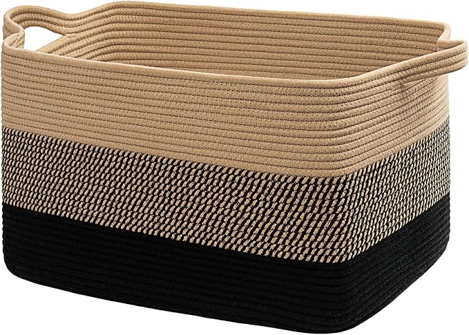 Goodpick Large Woven Blanket Basket 23.6" x 15.7" x 13.8" Cotton Rope Storage by Goodpick