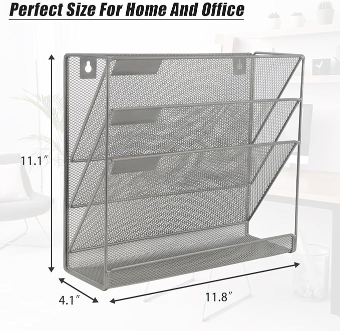 EASEPRES Desk File Organizer Mesh 4-Tier, Hanging Wall Mount Document - Image 2