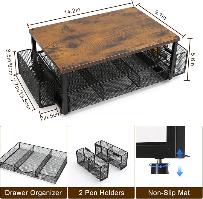 Wooden Monitor Stand Riser 2-Tier Desk Organizer - Image 3