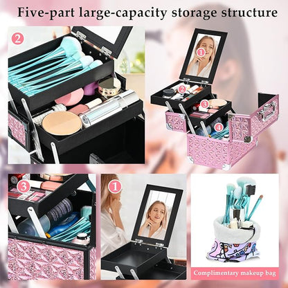 Makeup Case Organizer, Makeup Train Case, Trays Cosmetic Box Portable, - Image 4