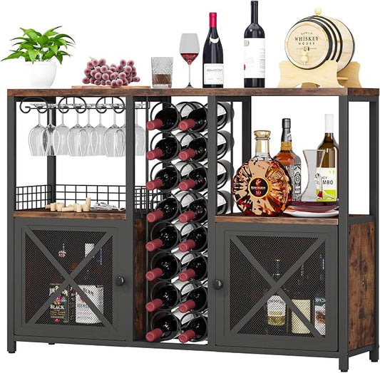 Homeiju Mini Bars for Home, Wooden Coffee Bar Cabinet, Modern Liquor Cabinet by Homeiju