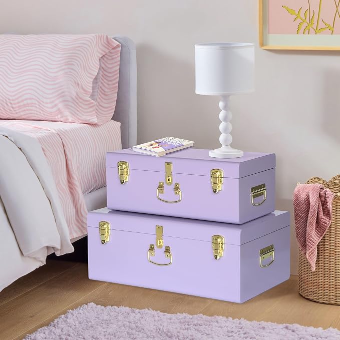 Vixdonos Storage Trunk Chest Decorative Large Metal Box Set of 2 College Dorm - Image 7