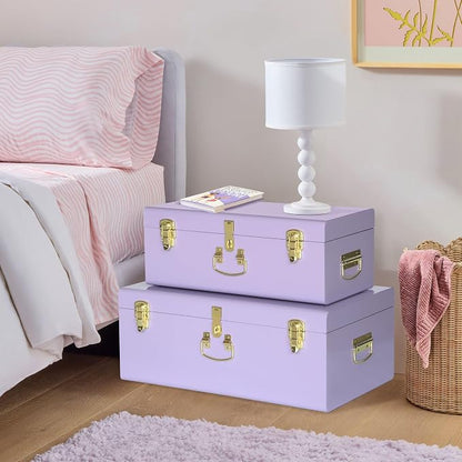 Vixdonos Storage Trunk Chest Decorative Large Metal Box Set of 2 College Dorm - Image 7