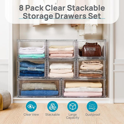 Vtopmart 8 Pack Large & Medium Stackable Drawer Organizer Set, Easy Assembly - Image 3