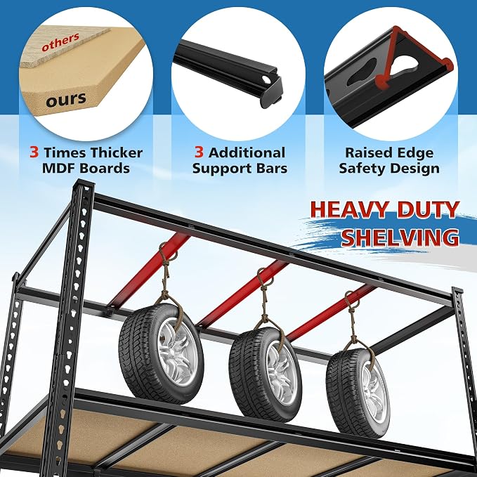 83.8"H Garage Shelving 59.8"W Metal Shelving 3000LBS Storage Shelves Heavy Duty - Image 6