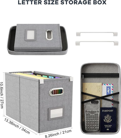File Organizer Box with Lid, Hanging Filing File Box with Mesh Pocket, Document - Image 2
