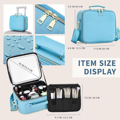 Travel Makeup Bag with LED Mirror, Cosmetic Train Case with Lighted Mirror - Image 3