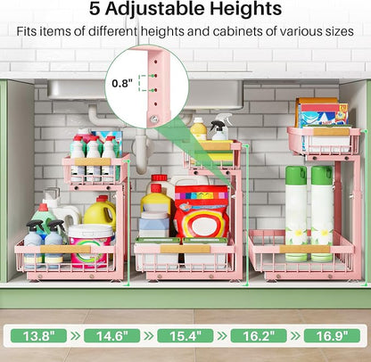 Kitstorack Under Sink Organizer, 2 Tier Under the Sink Storage, Slide out Pull - Image 4