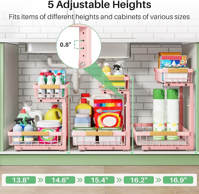 Kitstorack Under Sink Organizer, 2 Tier Under the Sink Storage, Slide out Pull - Image 4