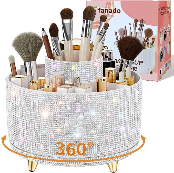 fanado Bling Diamond Makeup Brush Holder, 360° Rotating Makeup Organizer by Unknown