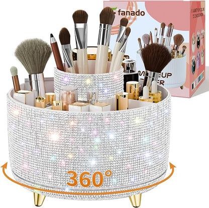 fanado Bling Diamond Makeup Brush Holder, 360° Rotating Makeup Organizer by Unknown