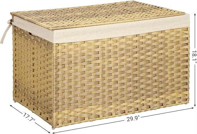 SONGMICS Storage Basket with Lid, Woven Blanket Storage Bin with Handles - Image 7