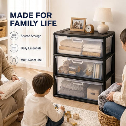 3 Drawer Plastic Storage Tower Wide Organizer - Image 8