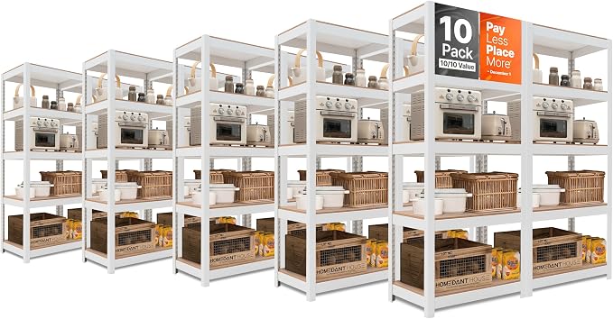 HOMEDANT House 5 Tier 24.4" W Laminated Metal Shelving Unit Adjustable Storage by TheBestOrganizingSolution