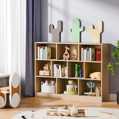 Cozy Castle Oak Bookshelf, 3-Tier Open Shelf Bookcase, 10 Cube Storage Organizer - Image 4