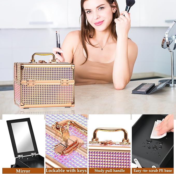 Makeup Case Organizer, Makeup Train Case, Trays Cosmetic Box Portable, - Image 5