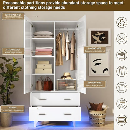 jiteentarou 2 Door Armoire Wardrobe Closet Cabinet - Image 5