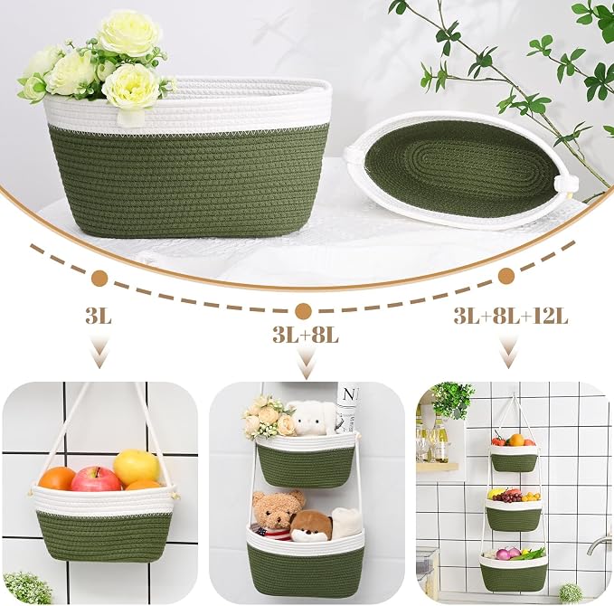 Hanging Basket, 3-Tier Woven Wall Basket - Image 2