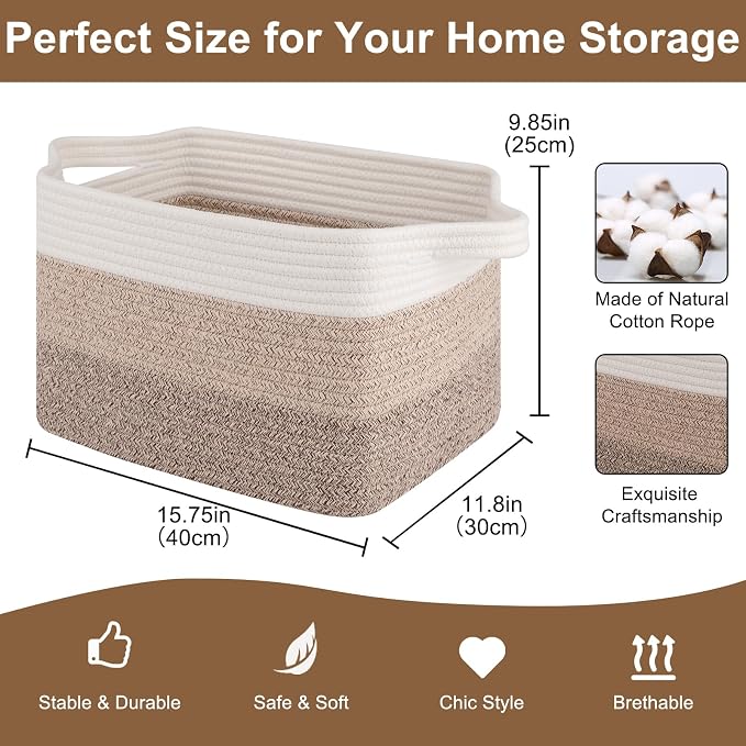 Storage Basket for Organizing, Woven Baskets for Storage, Rectangle Decorative - Image 2