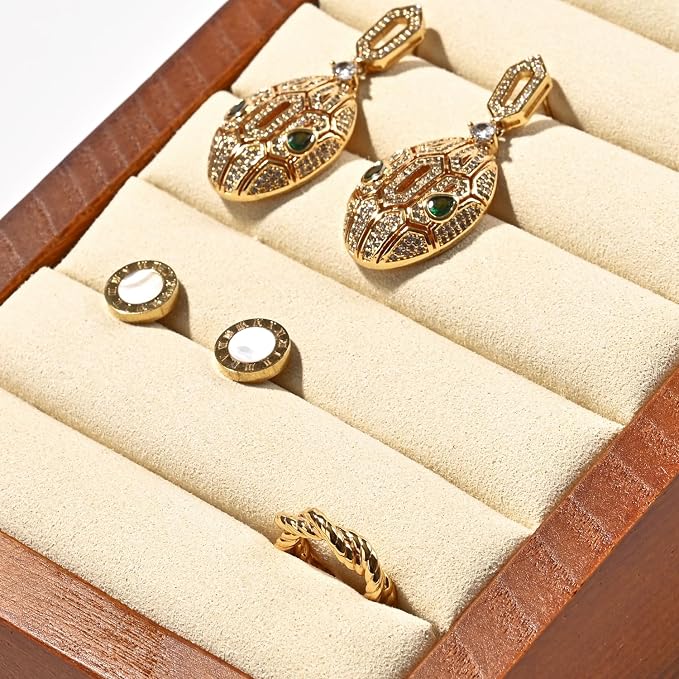 Oirlv Solid Wood Ring Tray Display Stand Slotted Jewelry Ring Showcase Display - Image 8