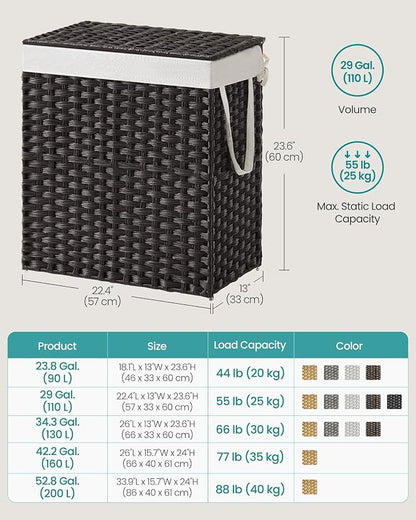 SONGMICS Laundry Hamper with Lid, 110L Wicker Laundry Basket | 6 Mesh Bags - Image 6