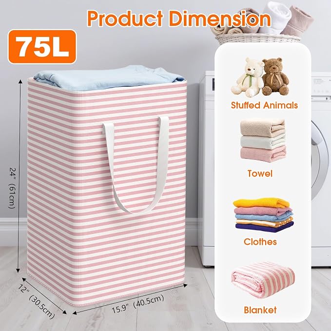 3 Pack Large Laundry Basket, Waterproof & Freestanding Laundry Hamper, - Image 2