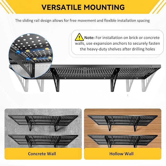 2-Pack 1.67x3.94ft Adjustable Garage Wall Shelving，800 lb Load Capacity Heavy - Image 4