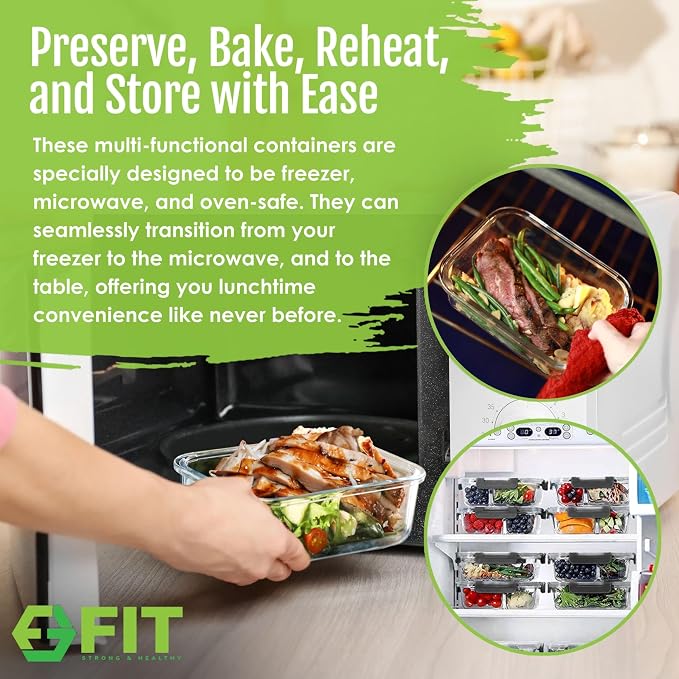 FIT Strong & Healthy Glass Meal Prep Containers, 2 & 3 Compartments – 32 oz - Image 5
