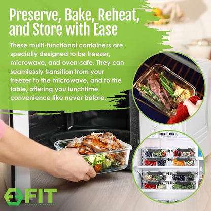 FIT Strong & Healthy Glass Meal Prep Containers, 2 & 3 Compartments – 32 oz - Image 5