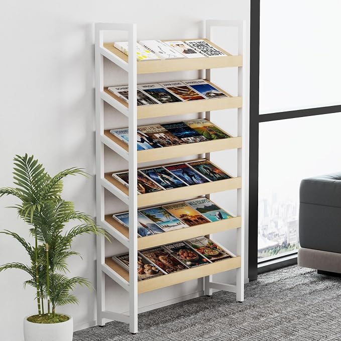 6-Tier Floor Standing Magazine Rack, Modern Literature Display Stand, Heavy by Unknown